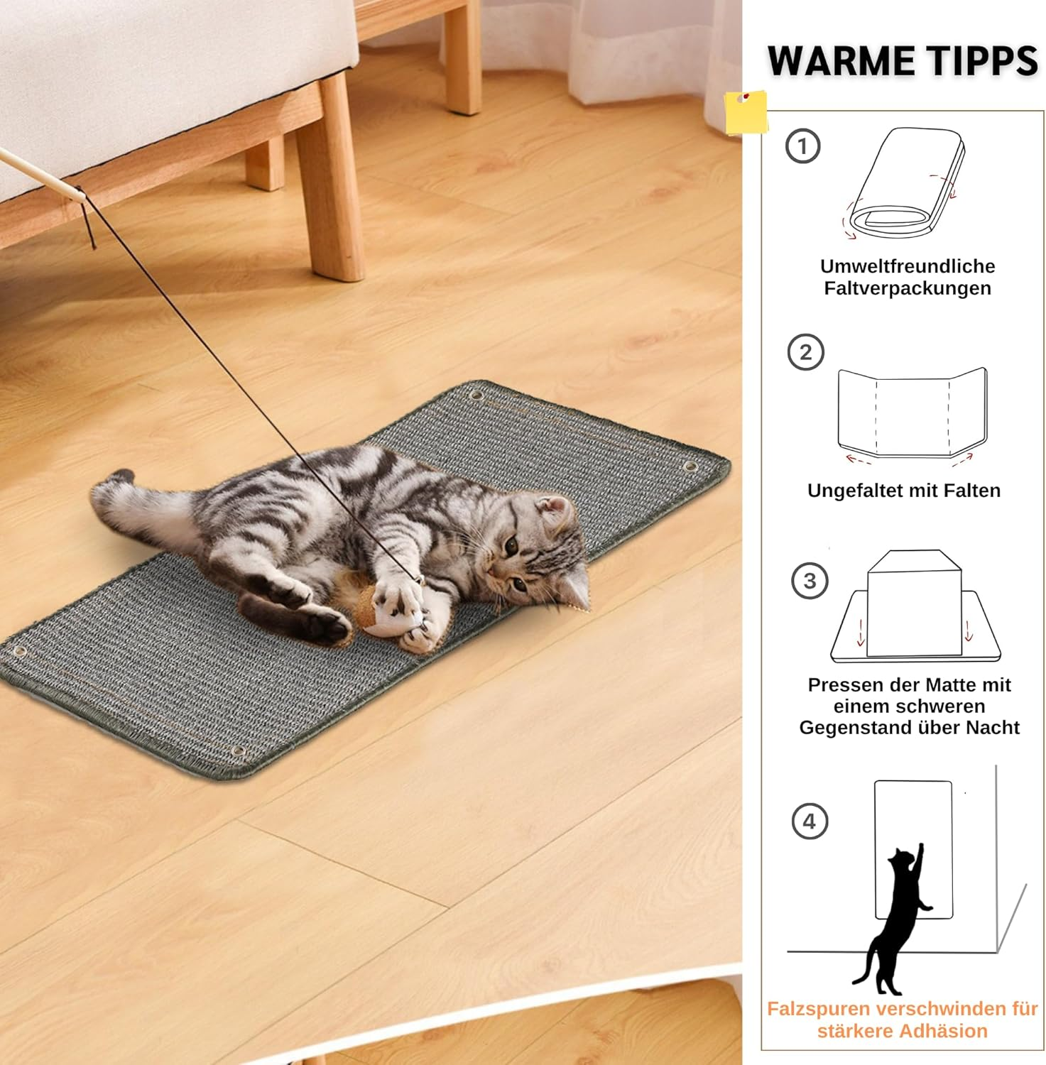 Cat Scratch Protection Cat Scratching Mat Sisal Cat Scratching Mat for Cat Cat Scratching Mat for Sofa Furniture Door Scratch Protection 60 &times; 25 Cm (Grey) image number 2