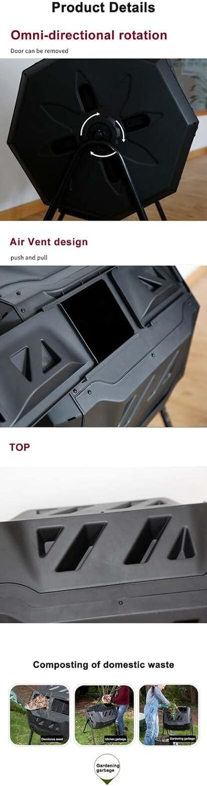 160L Tumbling Garden Compost Bin Heavy Duty with Easy Turn, Dual Chamber and Internal Churn Fins image number 4