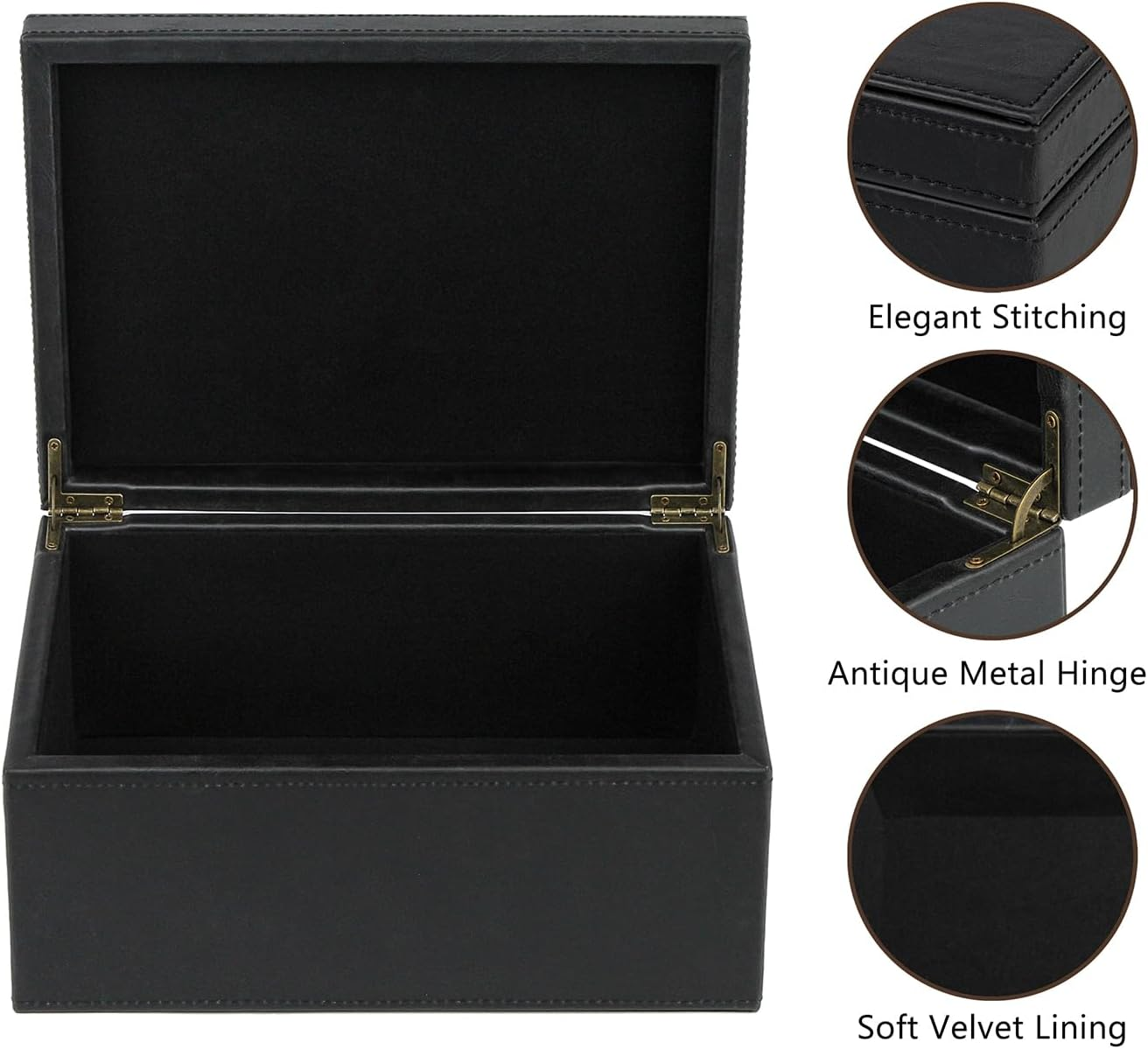 Hofferruffer Faux Leather Decorative Box, Large Wooden Structure Keepsake Box Accessory Organizer Jewelry Organizer with Hinged Lid, Storage Container for Home or Office (Black) image number 1