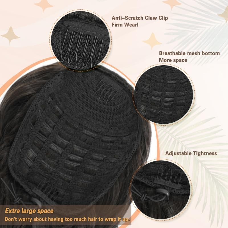 Ponytail Extensions Natural Black Drawstring Ponytails Hair Extensions 20Inch Wavy High Layered Pony Tail Hair Pieces for Women Soft Hair Ponytail Extension image number 2