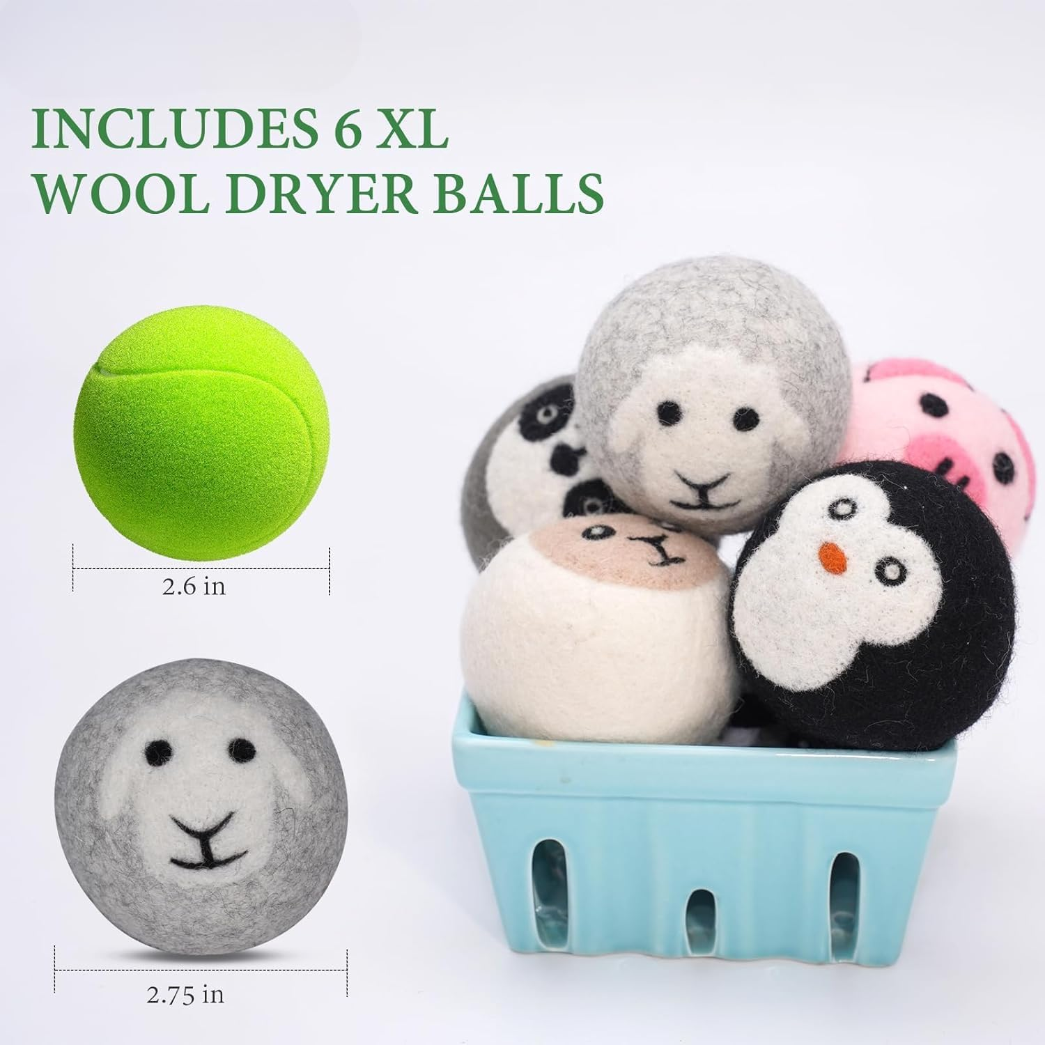 Wool Dryer Balls XL (6 Pack) &ndash; Eco-Friendly Reusable Laundry Balls, Softens Naturally & Reduces Drying Time with Storage Bag image number 2