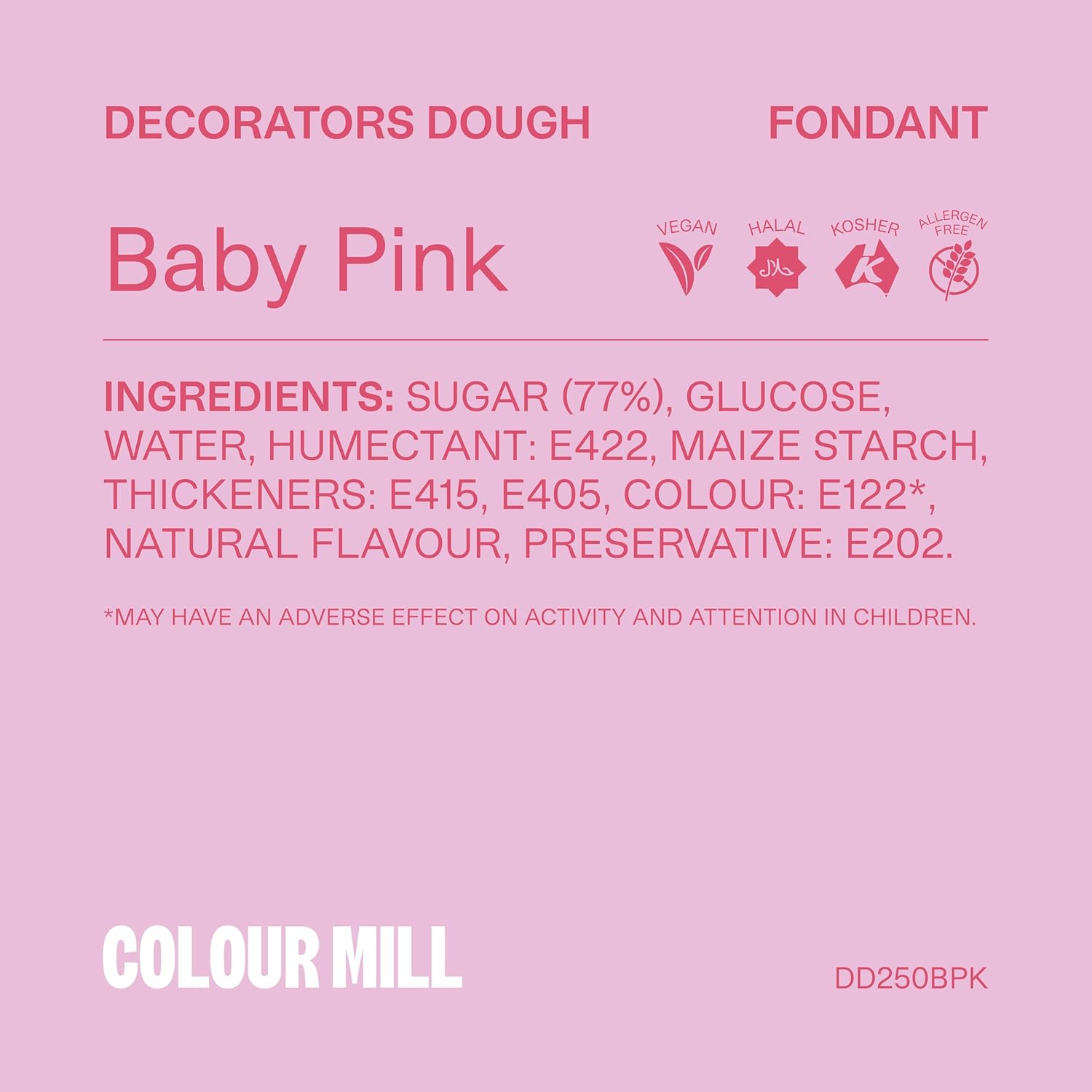Colour Mill Decorators Dough Premium Ready to Roll Fondant Baby Pink 250G