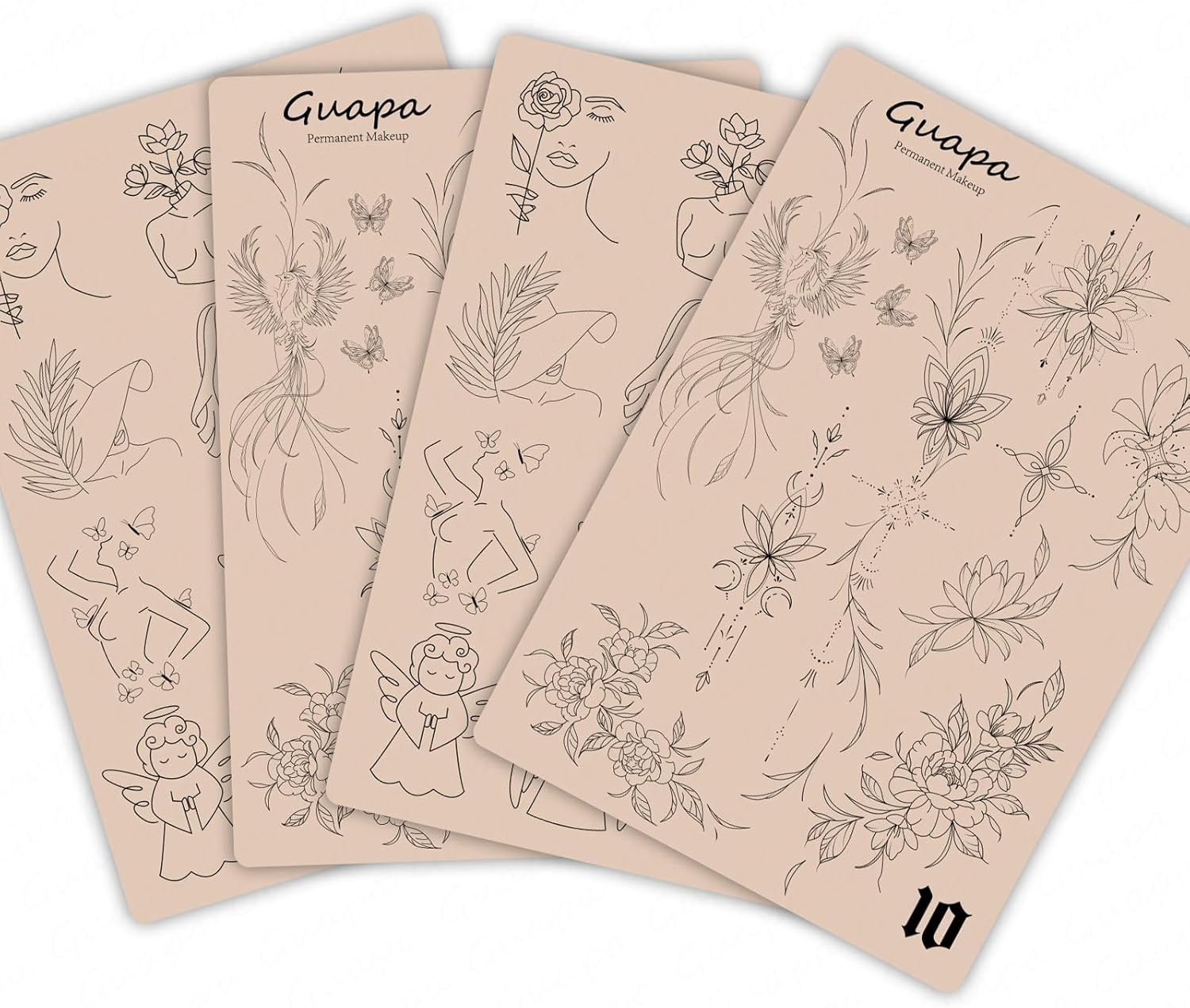 3PCS Rasmet Silicone Tattoo Training Pad 1.5Mm Thickness Double Sided Pre-Printed Gray Design Fine Line Tiny Tattoo Practice Skin for Tattoo Line Practice Tattoo Shading - 3Pcs Beige Design 5 image number 5