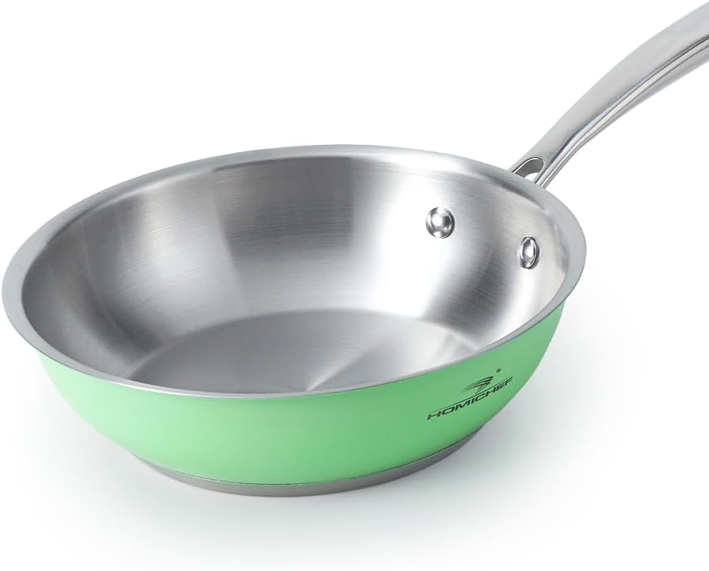 HOMICHEF 24 CM Mint Green Stainless Steel Nickel Free Fry Pan - No Toxic Induction Frying Pan - Non Coating Nickel Free Skillets