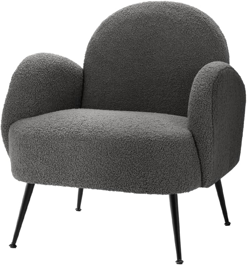 Artiss Armchair Sherpa Fabric Recliner Lounge Dining Chairs Nursing Occasional Reading Seating Single Sofa Home Living Room Bedroom Furniture, Charcoal with 18Cm Thick Padding Seat image number 5