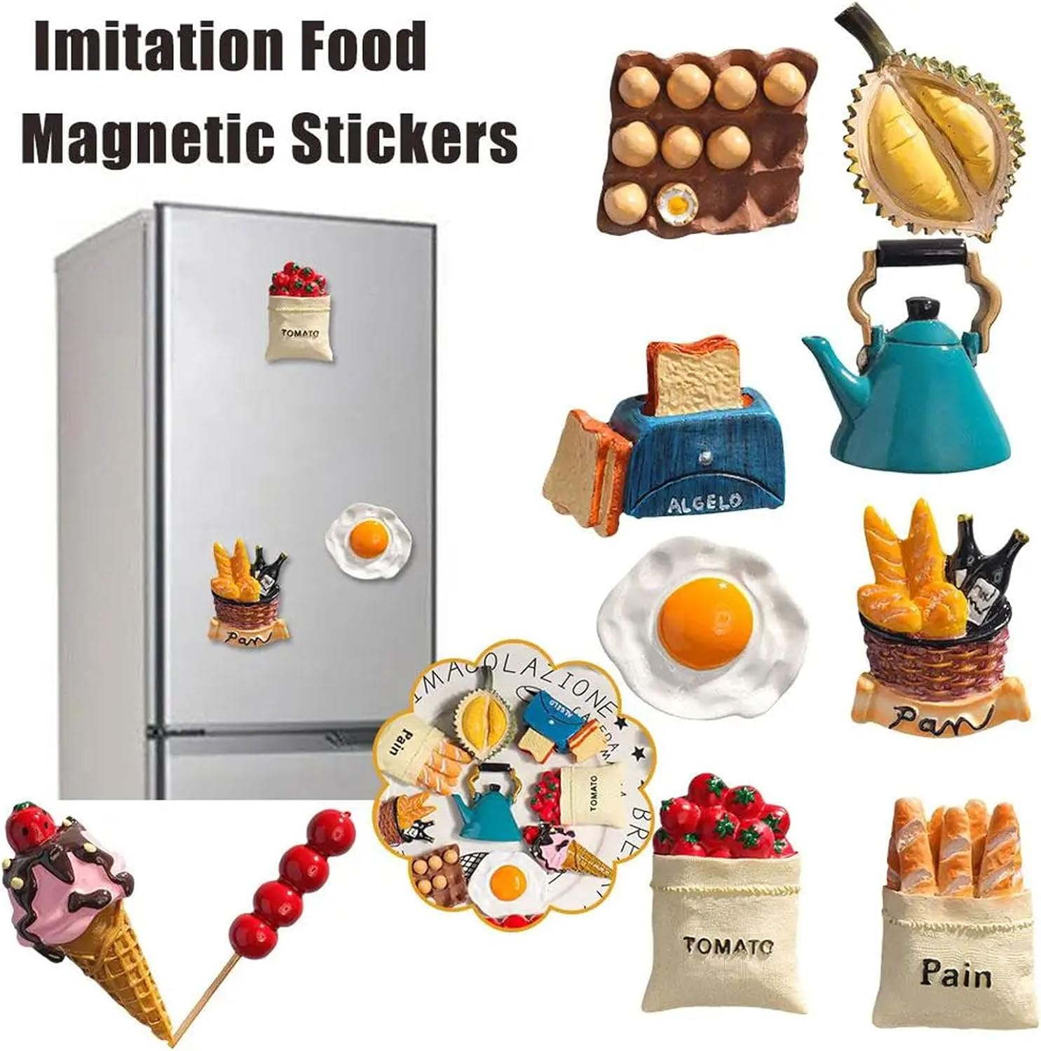 10Pcs Food Fridge Magnets, Cute 3D Magnet for Refrigerator, Strong Kitchen Stickers for Decor, Whiteboard, Cabinets image number 2