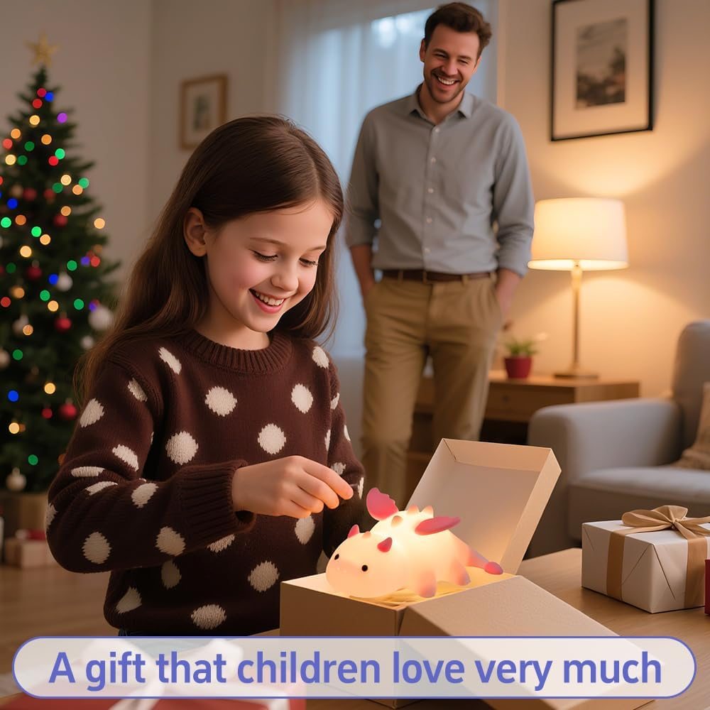 Cute Dinosaur Night Light, Squishy Silicone Dinosaur Lamp Rechargeable Light, Nursery Animal Touch Bedside Lamp, 3 Level Dimmable with 7 Color,Table Night Lamp for Room Decor Funny Presen for Boy Girl image number 5