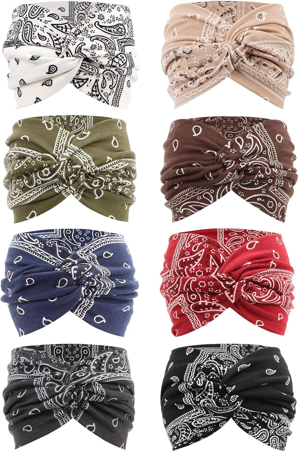 DRESHOW 8 Pack Adjustable Knotted Headbands Cotton Elastic Non Slip Hair Bands Floral Yoga Headbands for Women, 08 PCS: Printed Turbans C