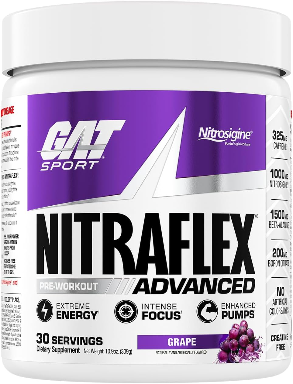 GAT Clinically Tested Nitraflex, Testosterone Enhancing Pre Workout, Grape, 300 Gram image number 1