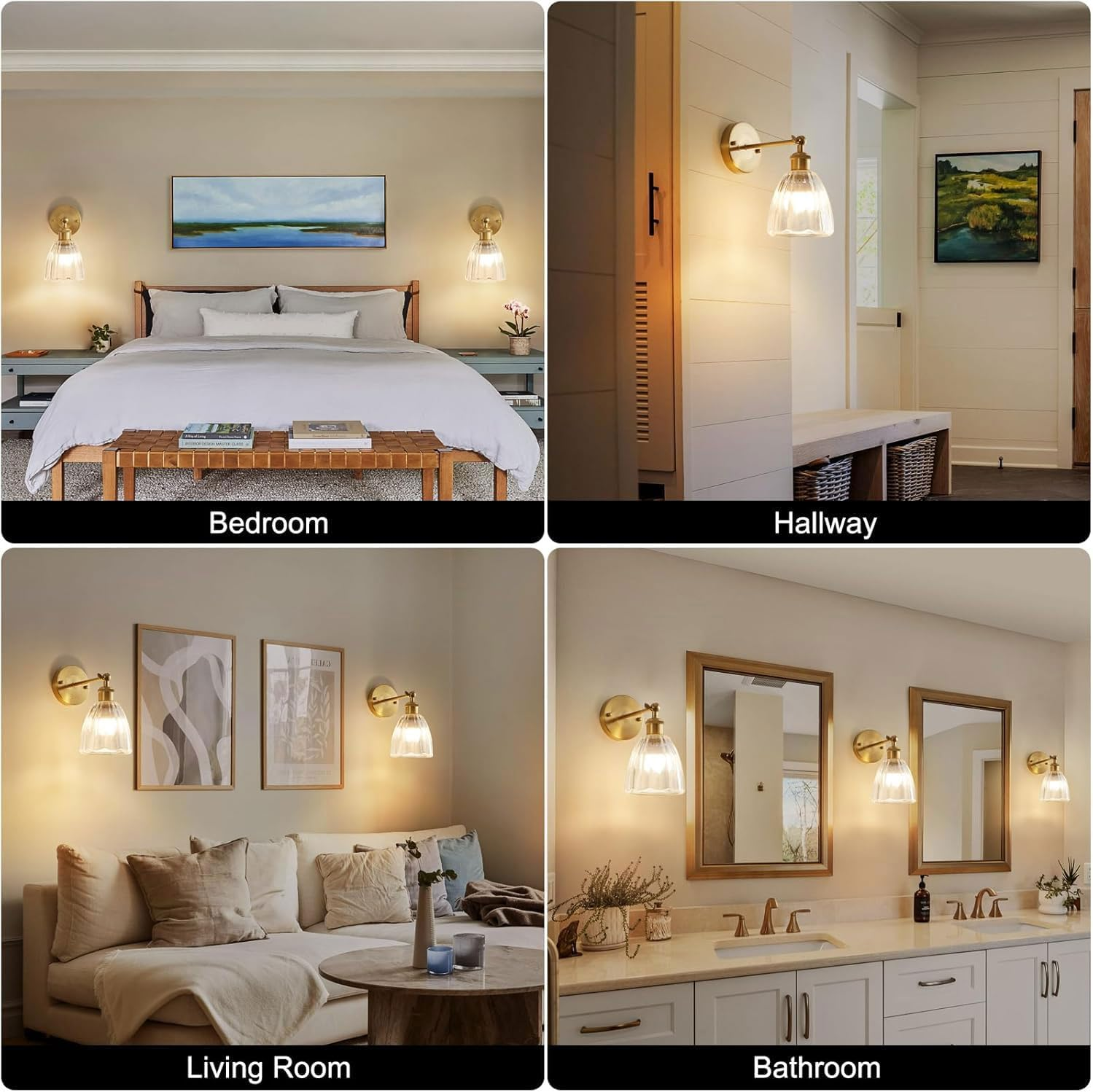 Battery Operated Wall Sconces Set of 2, Glass Lampshade Rechargeable Wall Light with Dimmable RGB Bulbs, Wireless Wall Sconces with Adjustable Lighting Angle for Bedroom, Bathroom, Hallway, Doorway image number 3