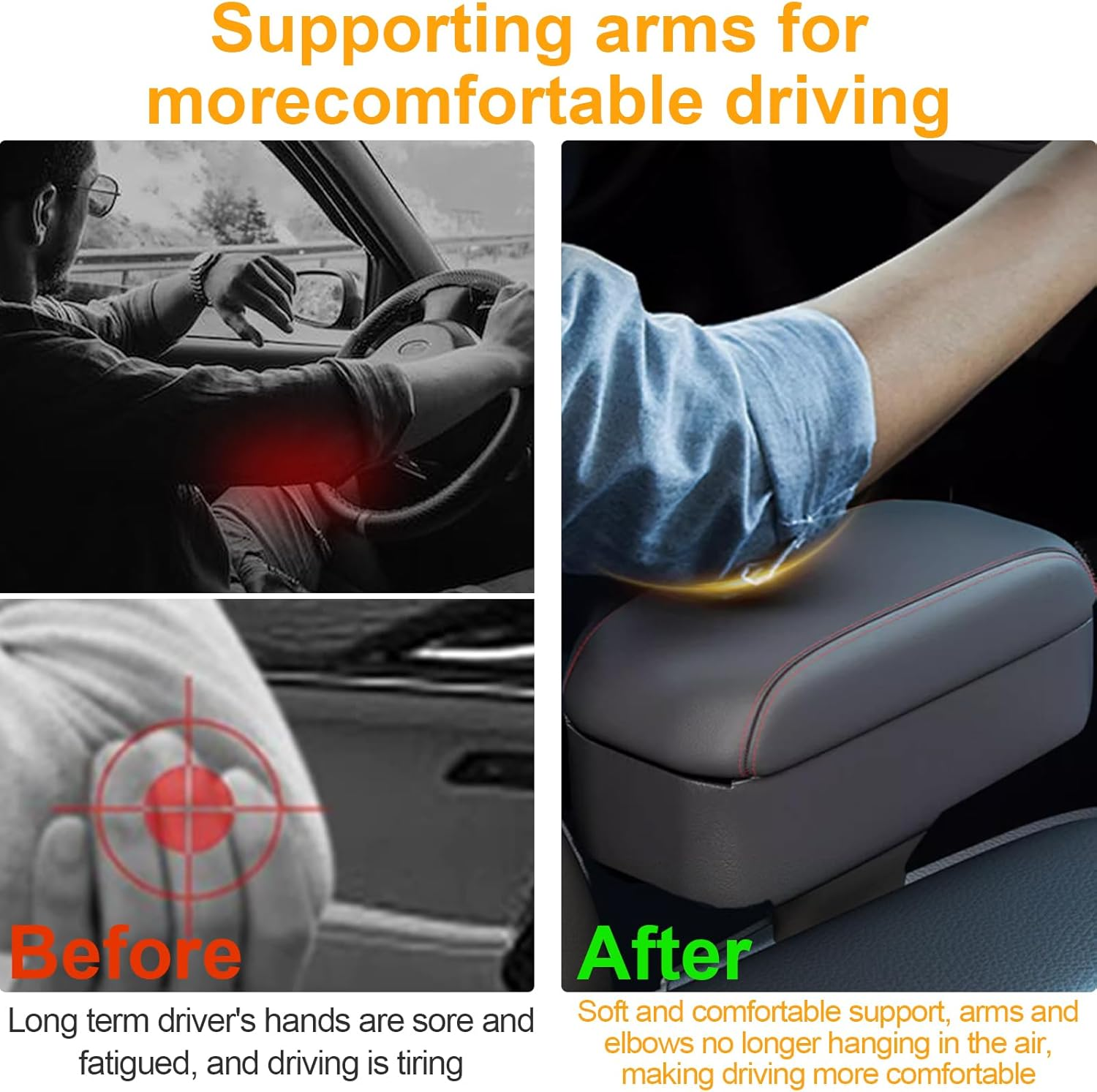 Auto Center Console Armrest Gap Filler Organizer, Car Nappa Leather Armrest Pillow with Storage Box, Arm Rest Cover Cushion with Cup Holder, Universal Adjustable High-Low Arm Rest Extender (Black)