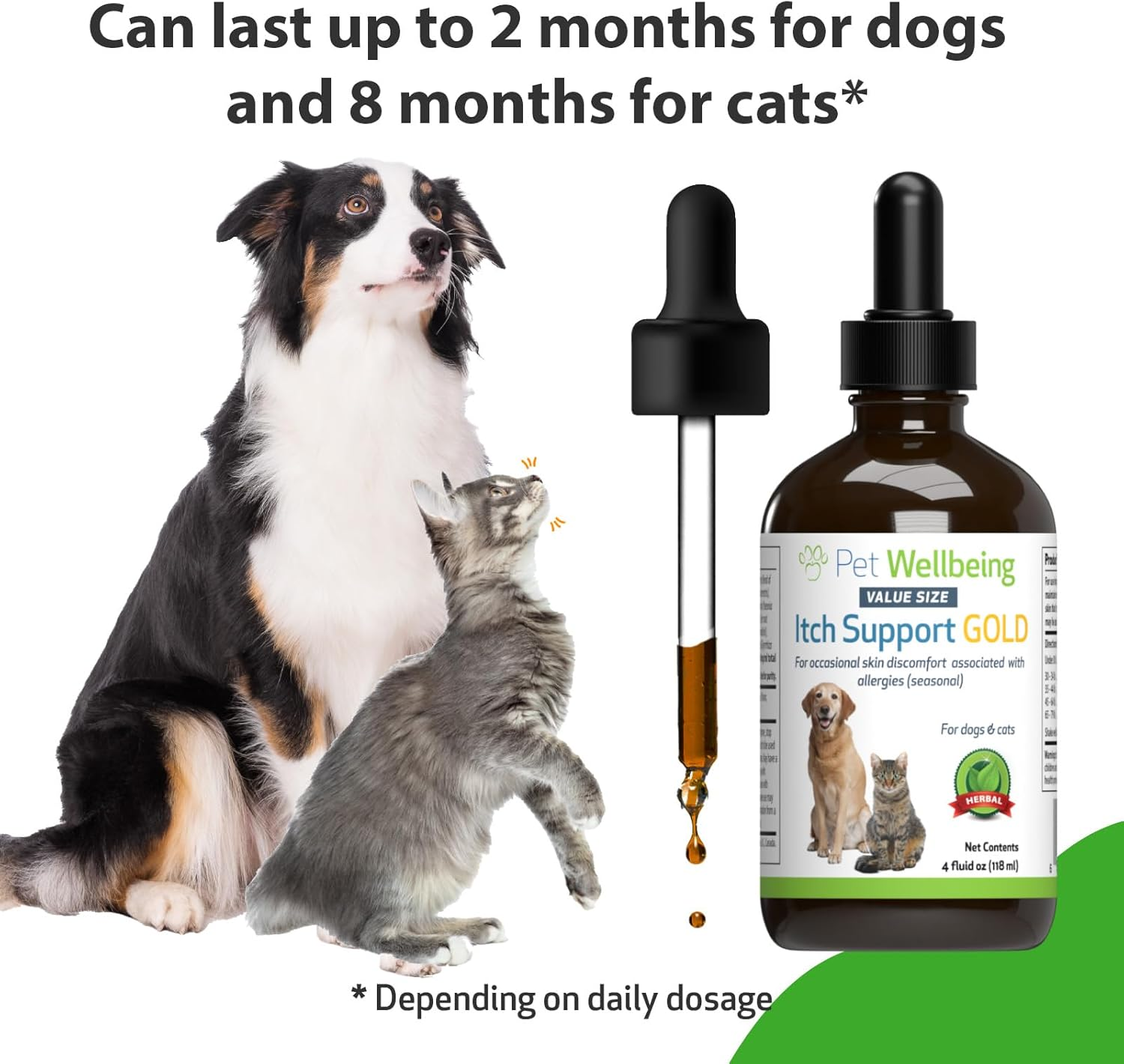 Pet Wellbeing Itch Support Gold for Dogs & Cats - Occasional Itching, Scratching, and Hot Spots, Environmental & Seasonal Allergies, Dong Quai - Veterinarian-Formulated Herbal Supplement 4 Oz (118 Ml) image number 1