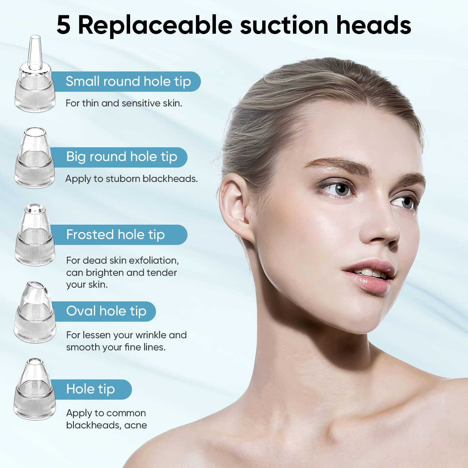 Blackhead Remover Pore Vacuum for Face & Nose &ndash; Deep Cleansing Blackhead Remover Tools with 3 Suction Levels, 5 Replaceable Tips, USB Rechargeable Pore Cleaner image number 6