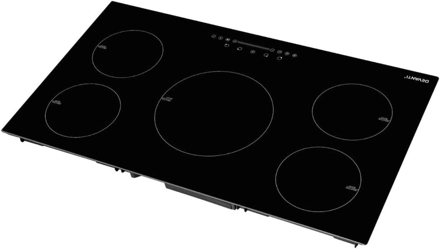 Devanti Induction Cooktop, Ceramic Glass Portable Cookware Cooker Super Powerful Electric Stove Plate Home Kitchen Appliance, with 5 Cooking Zones Touch Control Panel Black image number 4