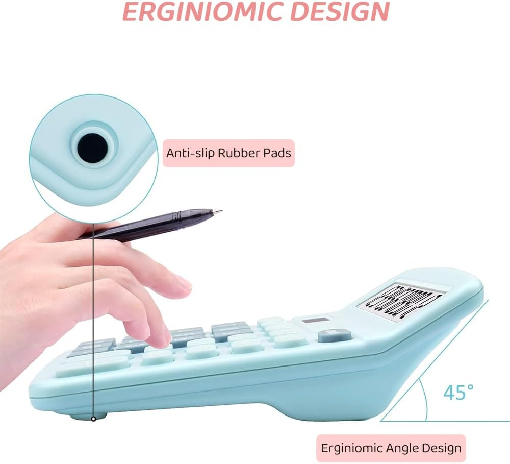 2-Pack Desktop Calculators &ndash; Dual Power Solar & AA Battery, 12-Digit Large LCD Display, Sensitive Buttons &ndash; Perfect for Office, School, Home Use (1 Blue & 1 Pink) image number 4