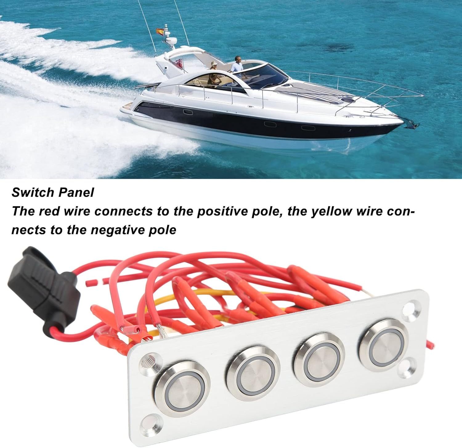 4 Gang Rocker Switch Panel, 12V 16A On/Off Push Button Switch Panel with Blue Backlit LED, Universal Boat Marine Rocker Switch Aluminum Panel for Car, RV, Truck, Automotive image number 3