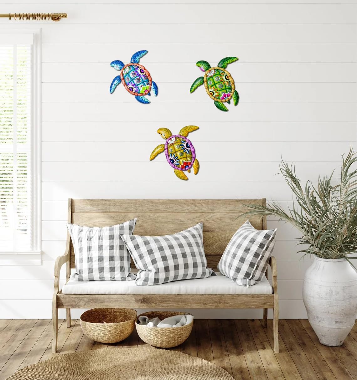 Metal Sea Turtle Wall Art Decor，Beach/Ocean/Nautical Theme Outdoor Wall Decor，Decorations for Garden Backyard Pool Patio Balcony Kitchen or Bathroom (3 Pack) image number 5