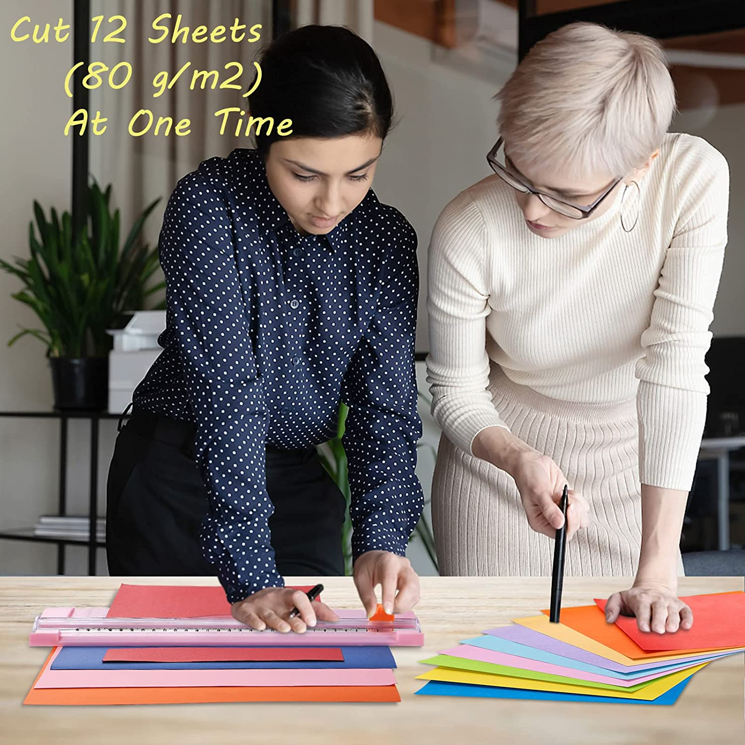 Paper Cutter, YEHAIZI Guillotine Cutter, 12 Inch A4 Paper Cutter with Auto Safety Concealed Blade Design and Side Rulers for Cutting Standard Papers, Photos or Labels (Pink) image number 4