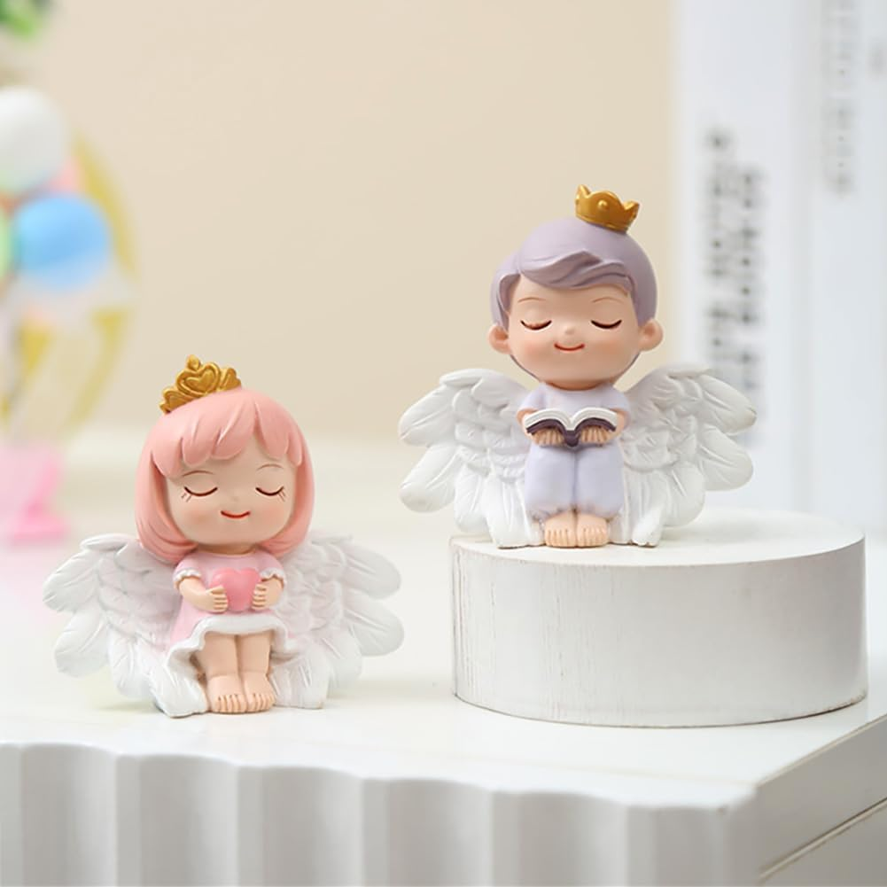 1 Pair Angel Cake Topper Figurines Angel Prince Princess Sculpture Cake Decoration Christmas Desktop Ornaments Home Table Centerpieces Baby Shower Birthday Party Supplies image number 3