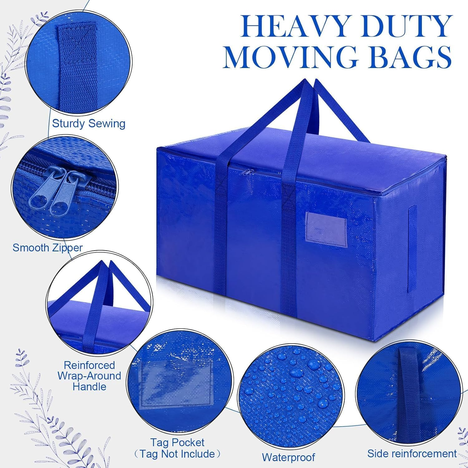 4 Pack Heavy Duty Moving Bags with Zippers and Strong Handles - Packing Bags for Moving, Storage, Travel, Camping, Space-Saving Alternative to Moving Boxes, College Essentials, Moving Supplies image number 6