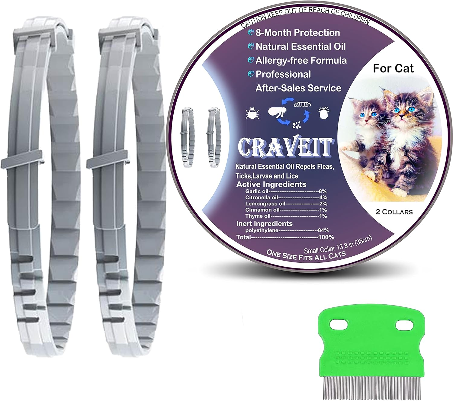 Flea and Tick Collar for Cat, Repels Fleas & Ticks, Natural Essential Oils, Allergy Prevention, 8 Months Protection, Adjustable & Waterproof (2 Packs) image number 5