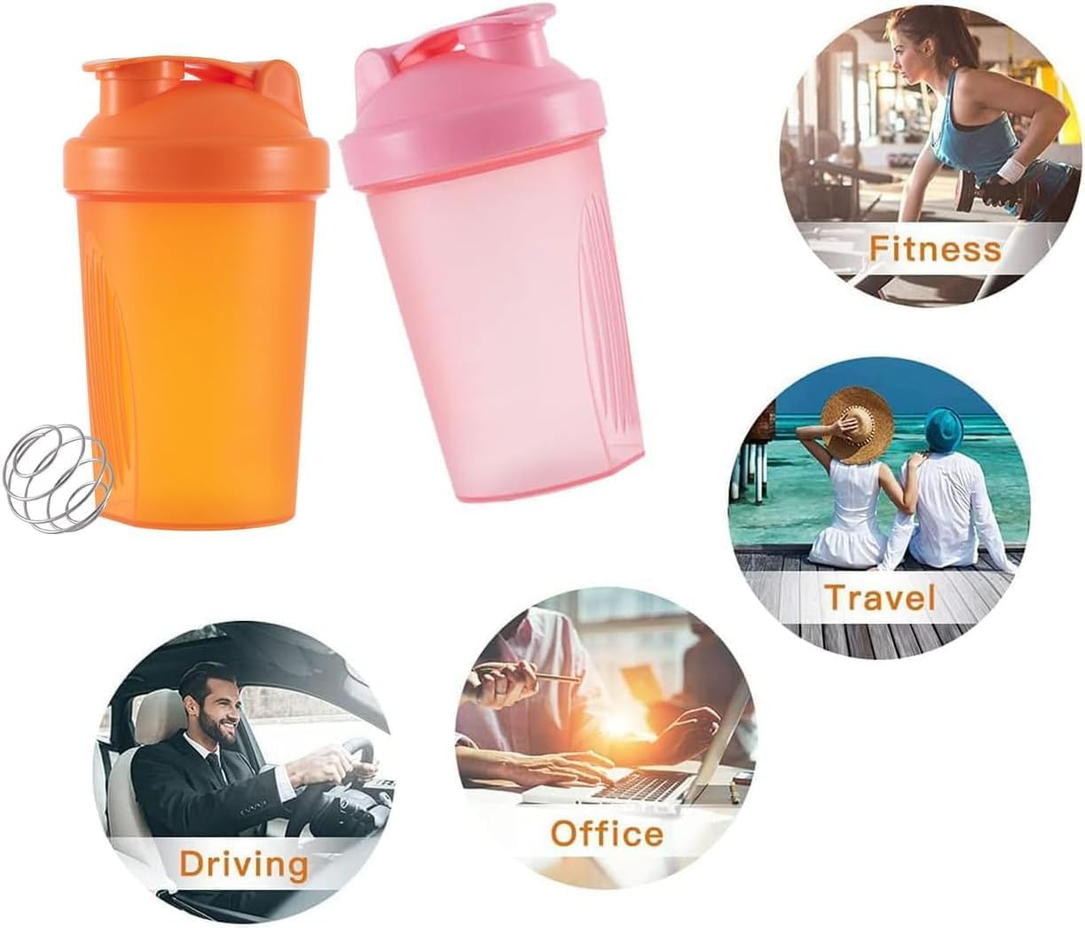 Shaker Bottle for Protein Powder Mixed Plastic Workout Water Bottle 400 Ml with Mixball Non-Leak Cap Shaker Cups for Fitness Sports Gym Supplement Drinks Bottles (Pink) image number 5