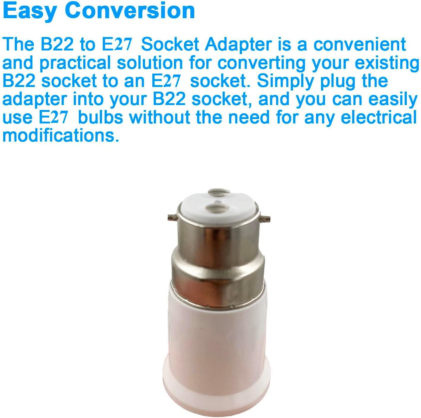 B22 to E27 Bulb Adapter 6 Pack - Lamp Holder Converter - Bayonet Cap to Edison Screw (B22 to E27) image number 1