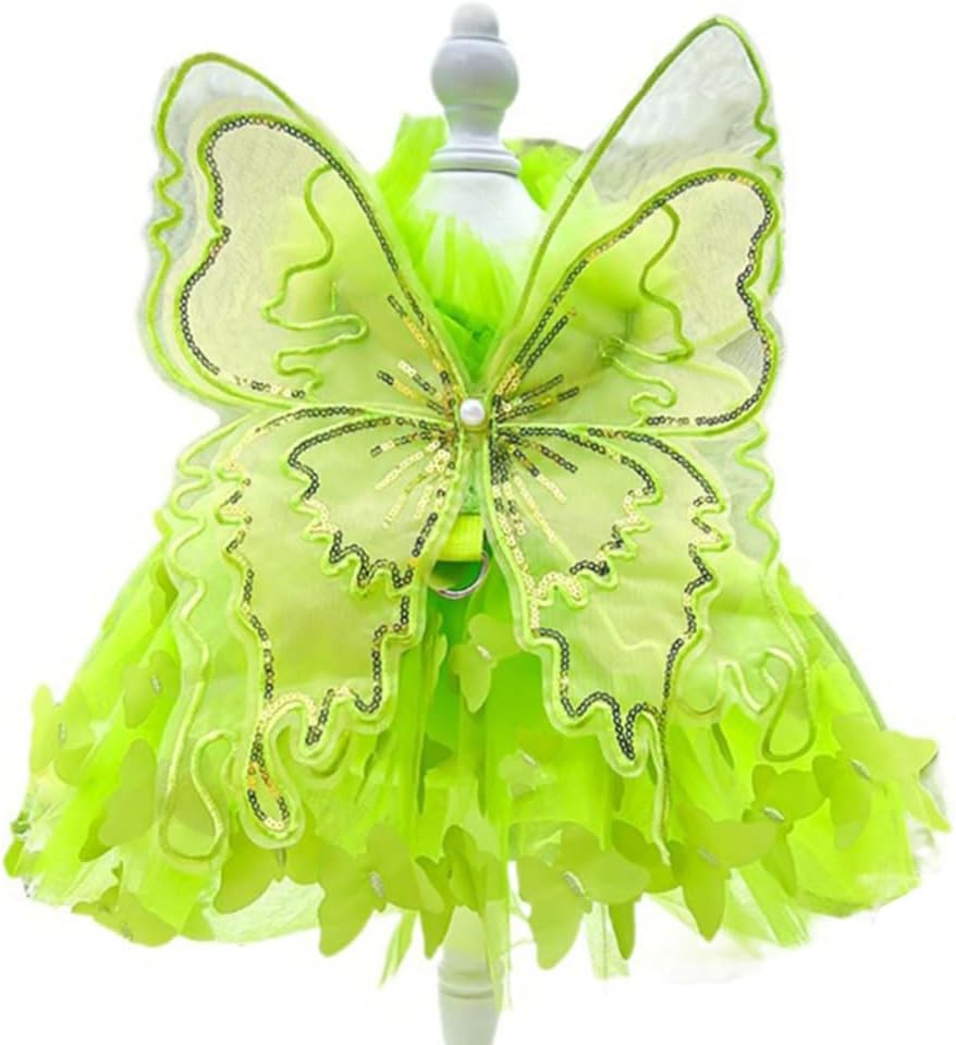 Rainbow Butterfly Dog Dresses for Small Dog Girl Puppy Lace Tutu Princess Dress Cat Outfit Pet Butterfly Costume for Kitten Chihuahua Yorkie Pomeranian (Pink, Small)