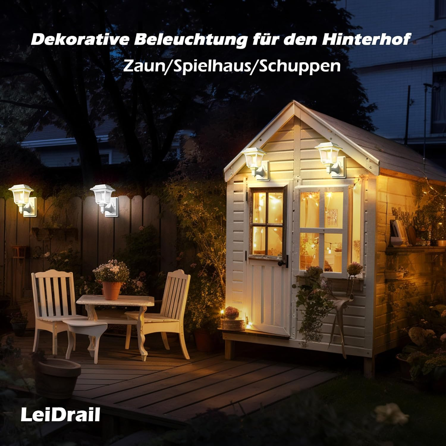 Leidrail Solar Wall Light Outdoor 2 Modes Edison Waterproof 15 Lumen Decorative Lights for Fence Yard Chicken Coop Playhouse White (Pack of 4) image number 5