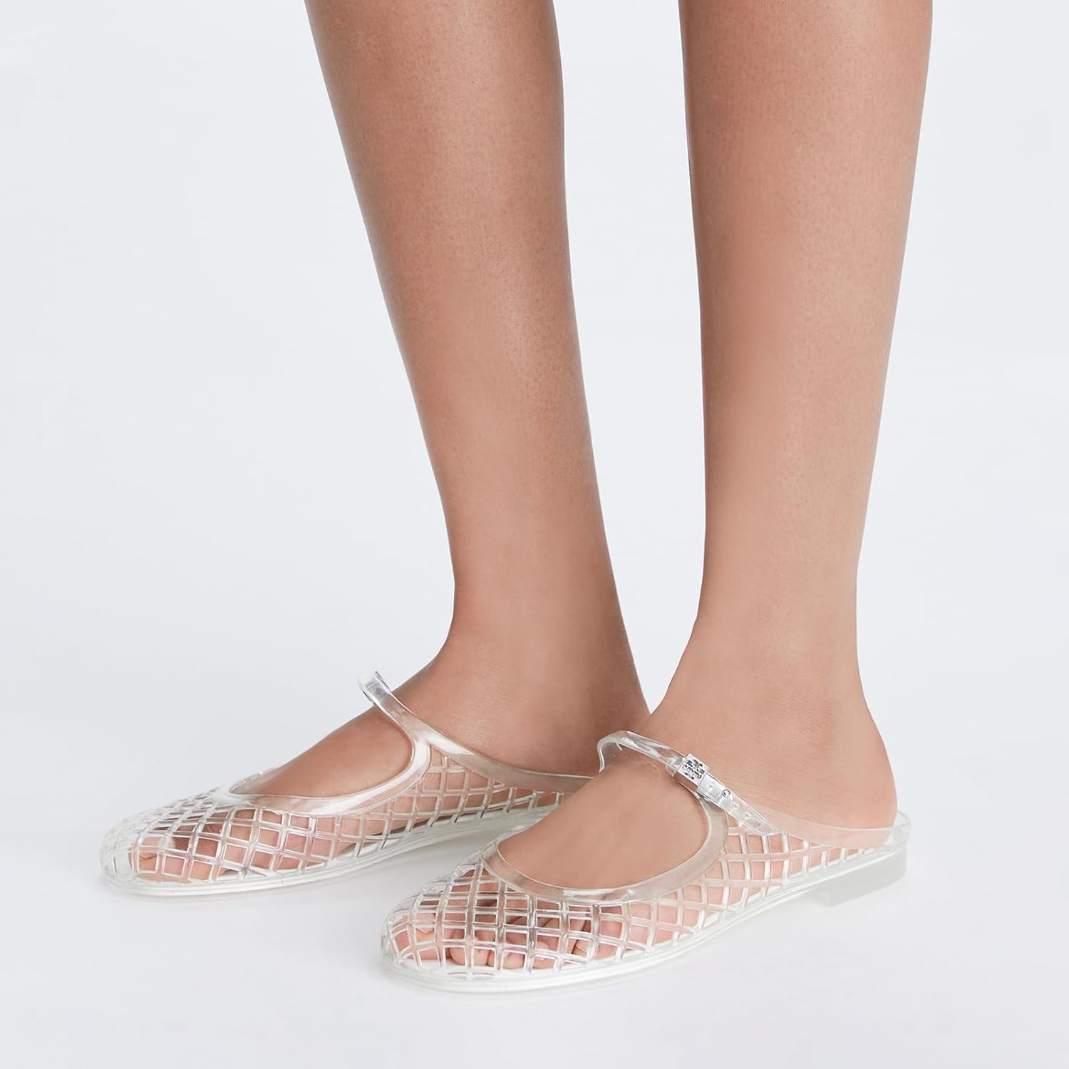 MAVMAX Clear Jelly Slide Sandals for Women Mary Jane Mules Breathable Closed Toe Flat Summer Slip on Mesh Slides for Woman image number 2