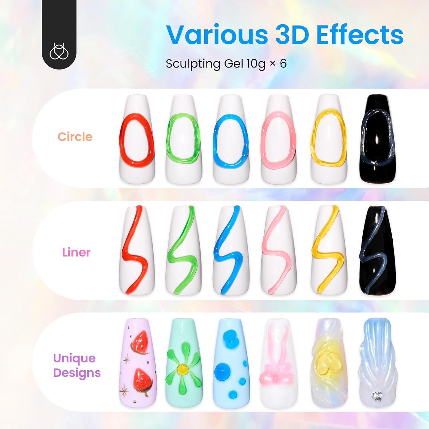 Beetles 3D Nail Sculpting Gel for Nail Art - 6 Colors No Wipe Nail Polish Rhinestone Nail Art Glue for Drawing Molding Sculpture Jewelry Decoration Manicure DIY Design image number 6