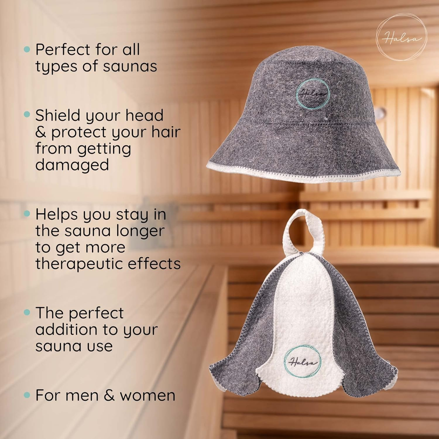 Halsa Sauna Hat for Women and Men, 100% Wool Handmade Premium Banya Hat, Protect Hair and Stay in Sauna Longer, Enhance Sauna Benefits & Regulate Temperature, Sauna Users, Sauna Accessory. image number 2