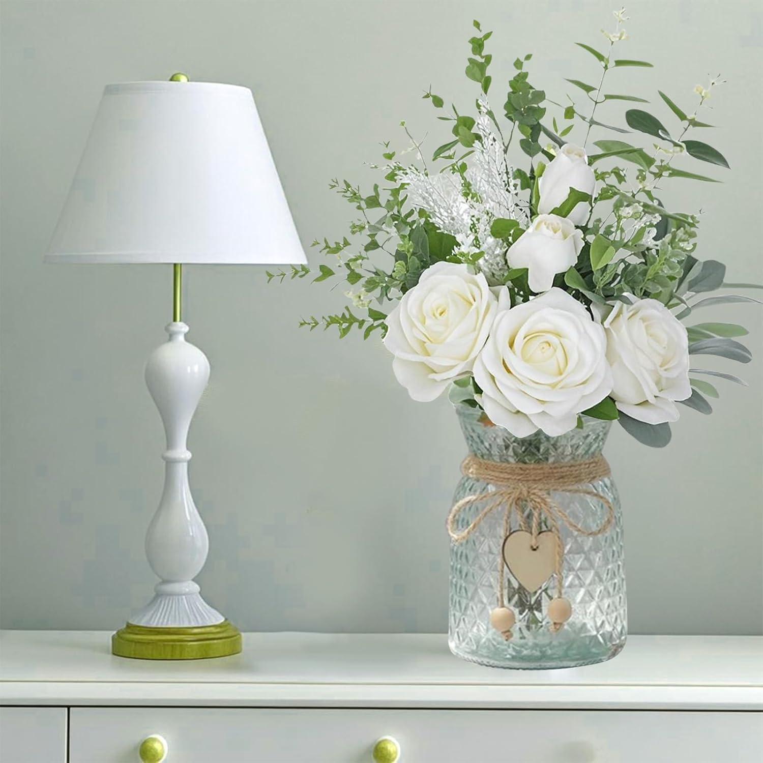 Clear Glass Flower Vase Small Flower Vases Home Decor Vintage Embossed Design for Home Office Farmhouse Bathroom Dining Table Centerpiece Decorations Coffee Table Decor Boho Decor (White) image number 6