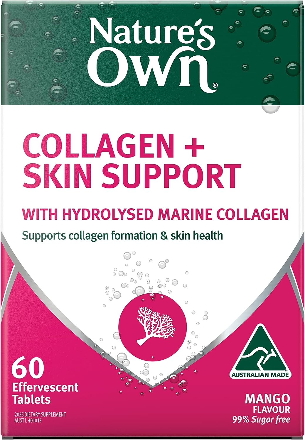 Nature'S Own Collagen plus Skin Support Tablets 60 - Supports Collagen Formation, Skin, Hair, and Nail Health - Reduces Free Radicals Formed in the Body- Effervescent, Mango Flavoured