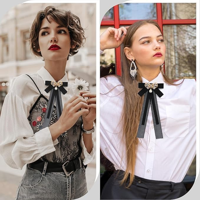 Bow Ties for Women, Black Clip on Ties Bow Brooches for Woman Girls, Women Accessory Neckties image number 5