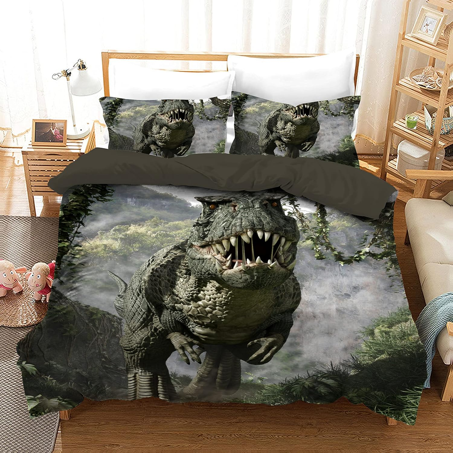 Dinosaurs Tyrannosaurus T-Rex Quilt Doona Duvet Cover Set Single Double Queen Size Available Double, 2 Pillow Cases