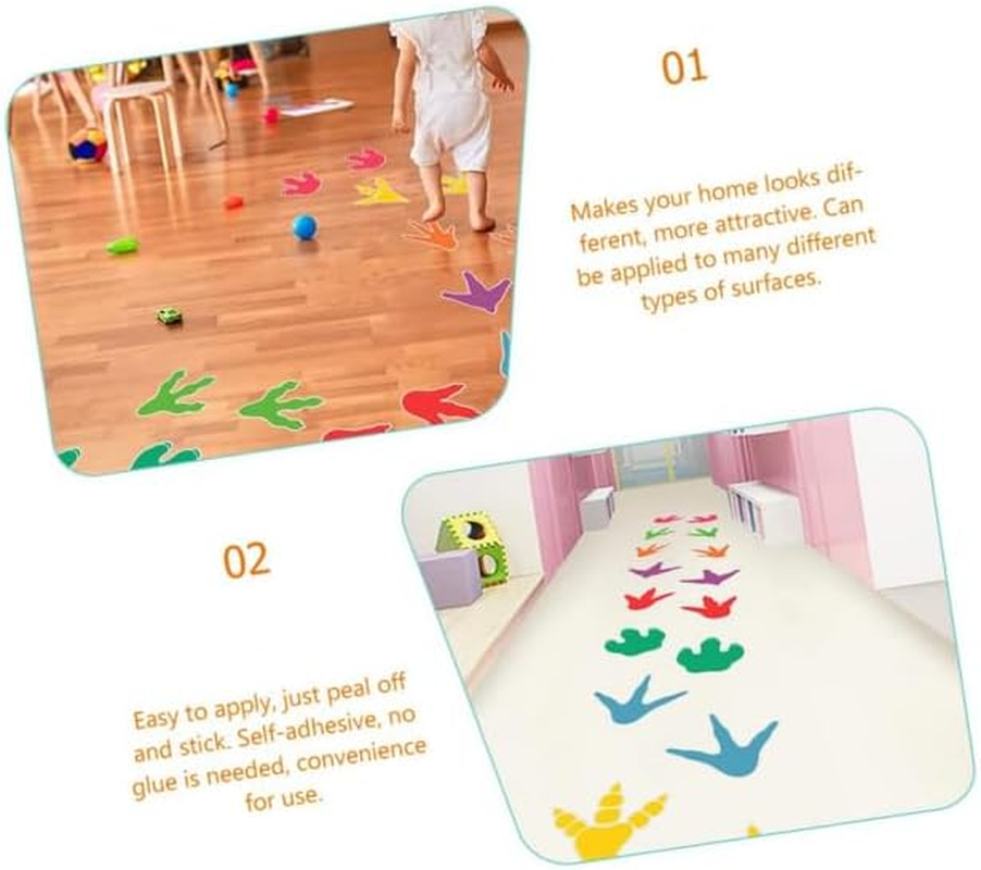 4PCS Dinosaur Floor Decals Set - Peel and Stick Vinyl Tracks Stickers for Nursery, Boys Room & Playroom Decor - Fun Kids Wall Stickers for Dinosaur Theme image number 4