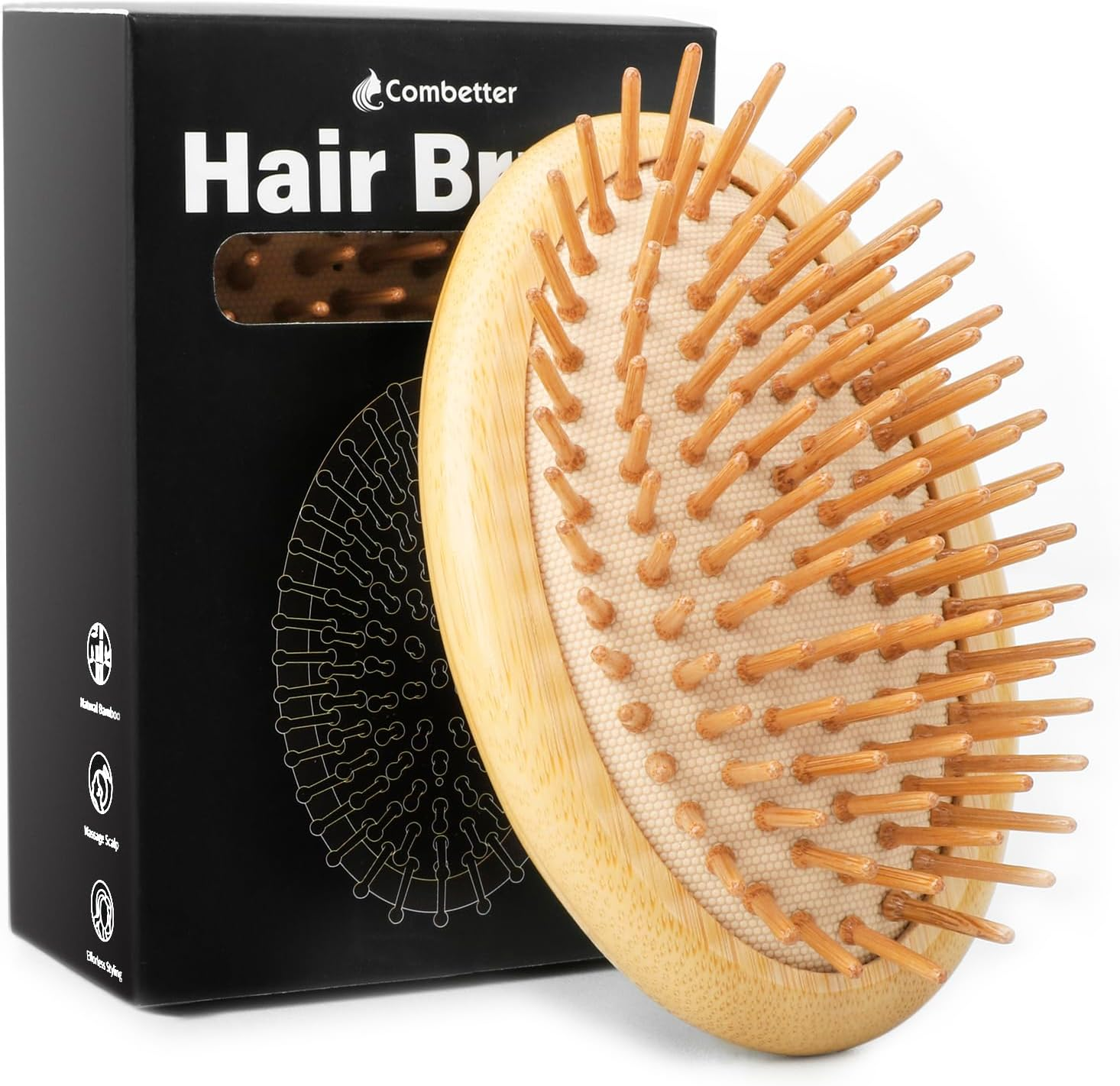 Bamboo Brush for Hair Growth(No Handle Design) Combetter, Natural Wood Brush, Mini Hair Scalp Massager Bamboo Bristles Detangling Hairbrush for Women, Men &Kids