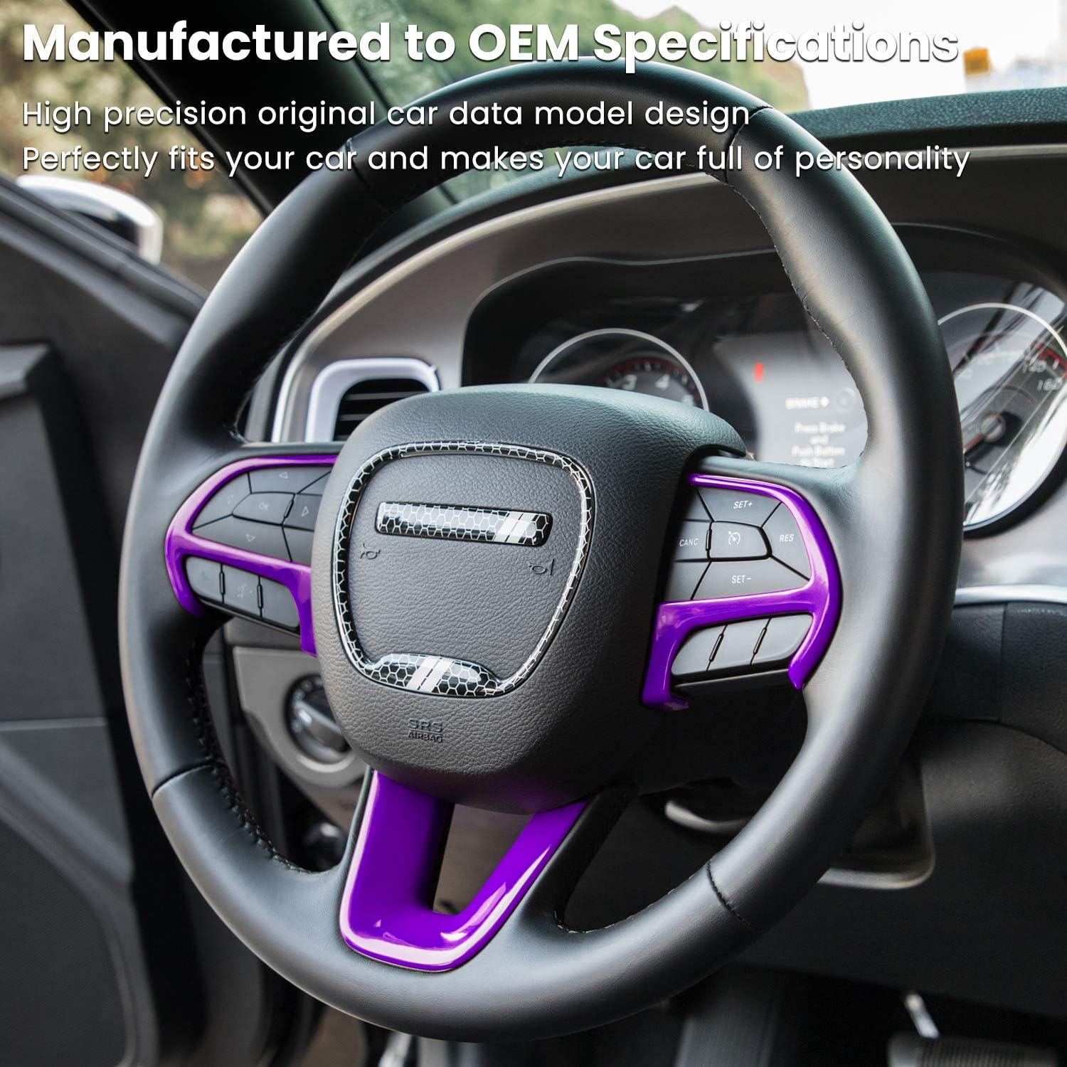 Steering Wheel Cover Trim Interior Accessories Decoration Kit for 2015-2021 Dodge Challenger Charger, for 2014-2021 Dodge Durango & Jeep Grand Cherokee SRT8 (Purple 3PCS) - Orange image number 4