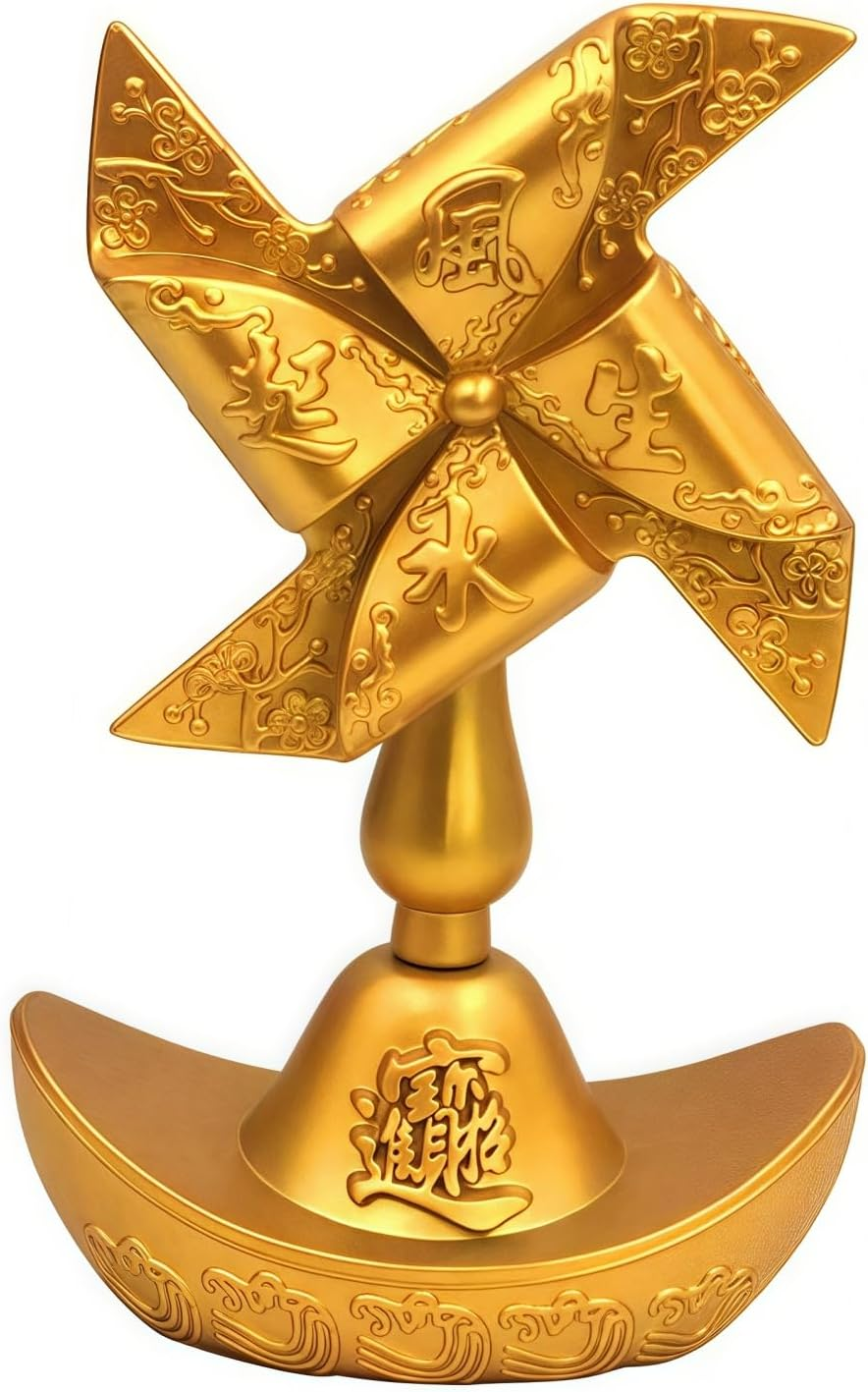 Chiorgone Windmill Feng Shui Decor &ndash; Lucky Windmill Gift, Feng Shui Wealth Figurine, Gold Ingot Windmill Decoration for Home & Office, Prosperity Ornament image number 4