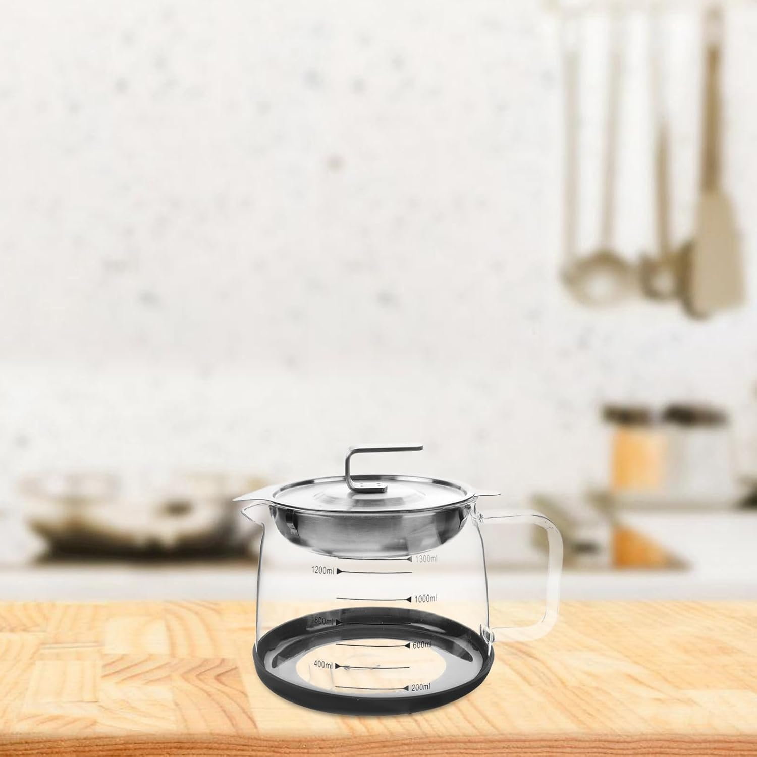 VANZACK Glass Oil Filter Pot 1300Ml with 304 Stainless Steel Strainer, Used Cooking Oil Collector and Fat Separator Container for Household Kitchen image number 5