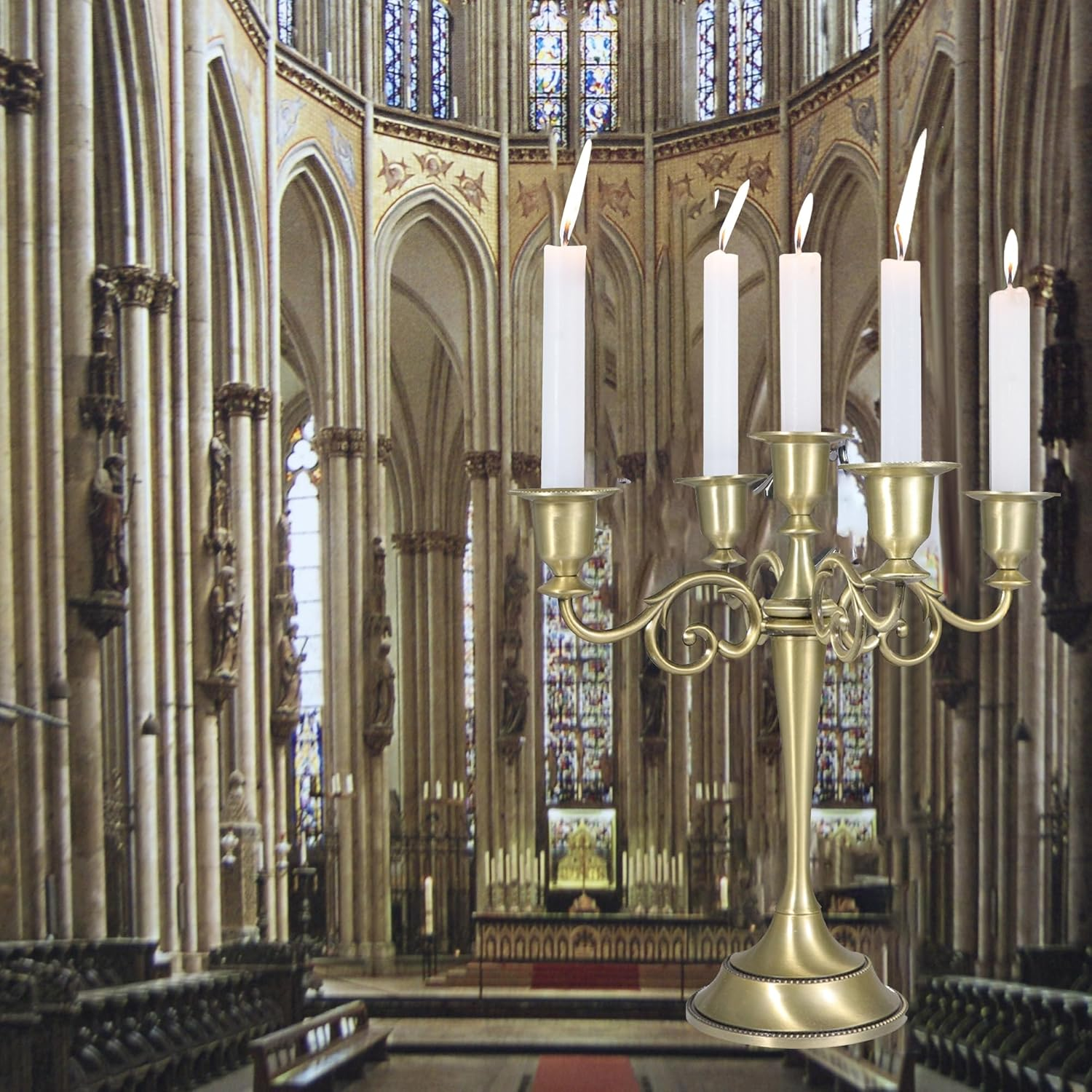 Incifuerza 5 Arms Metal Candelabras Candlestick Holder, Retro Black Taper Candle Holder for Dining Table, Fireplace, Candelabra Centerpieces, Wedding Home Decoration Gloss Black (Antique Bronze) image number 5