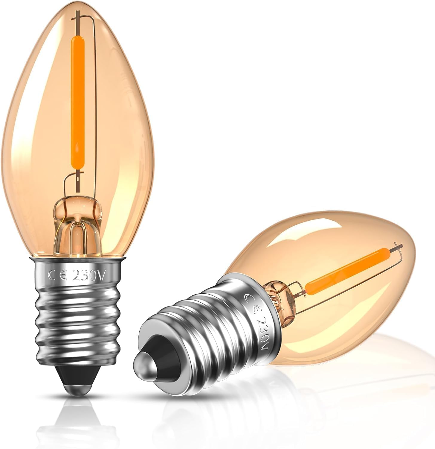 Tobebright E14 LED 0.5W Night Light Bulb C7 Mini LED SES E14 Vintage Candle Light Bulbs Small Screw Edison Amber Salt Lamp Candelabra Bulb Ultra Warm White 2200K (2 Pcs) image number 3