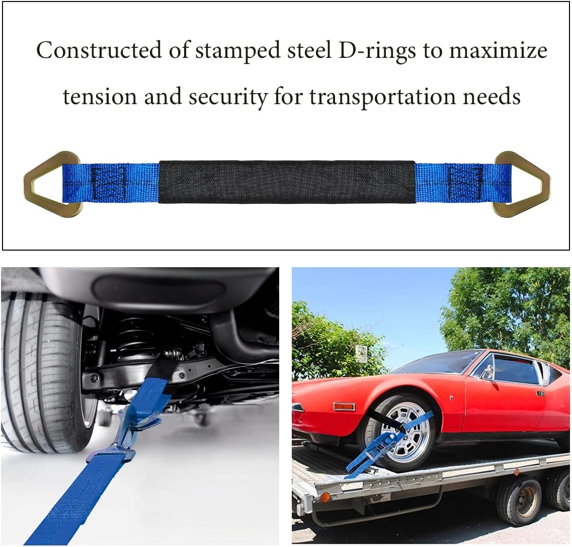 DXNQ 2" &times; 29" Premium Axle Tie down Strap with D Rings, Heavy Duty Axle Strap with Protective Sleeve Working Load Limit 6614 Lbs, High Tension Axle Strap for Securing Car Transport (Blue) image number 5