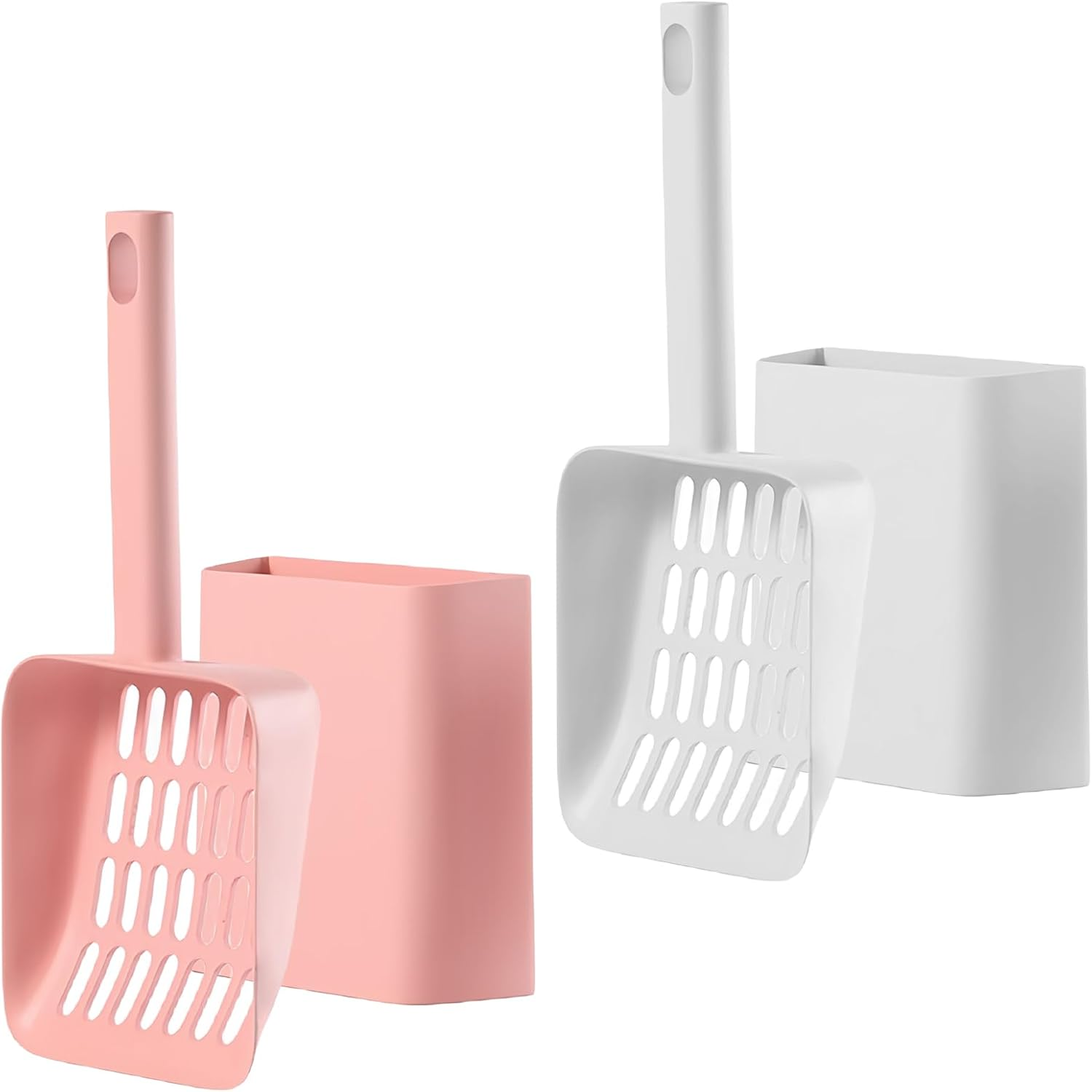 Nizirioo Cat Litter Scoop, Cat Litter Scoop, Cat Litter Scoop with Holder, Cleaning Tool, Cat Scoop, Plastic Cat Litter Spoon for Pets, Cats, Dogs (Pink White) image number 3