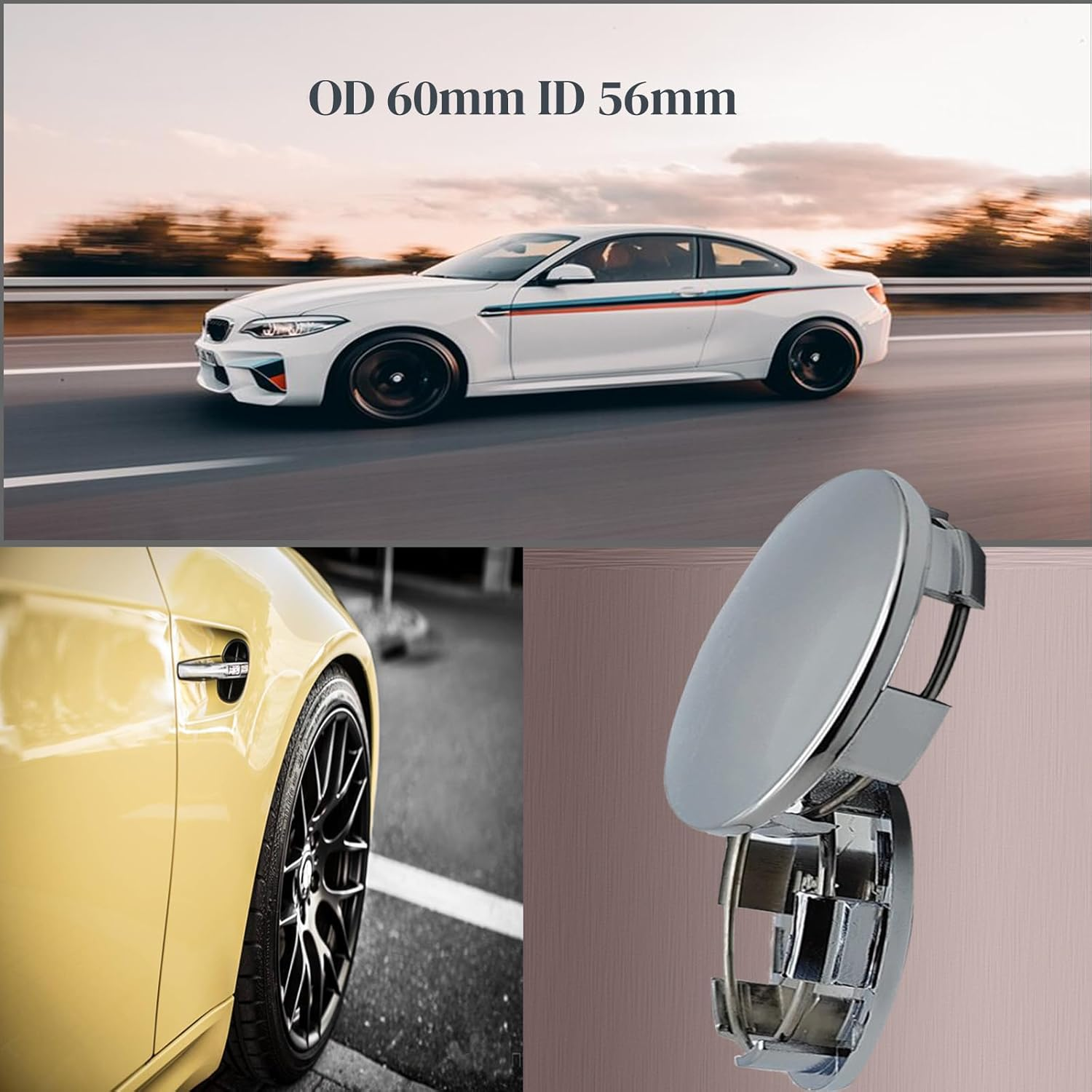 Wheel Hub Caps Pack of 4 Universal Hub Caps OD 60 Mm ID 56 Mm High-Quality ABS Wheel Hub Cover Polished Surface for Wheel Hubs Car Accessories (Silver) - B image number 5