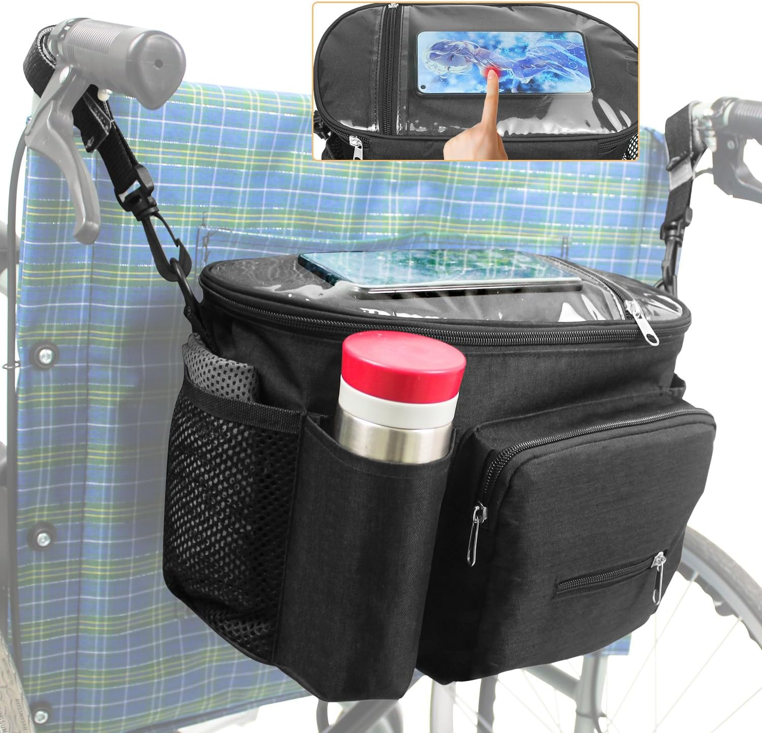 Wheelchair Accessories - Cup Holder Bag & Side Pouch