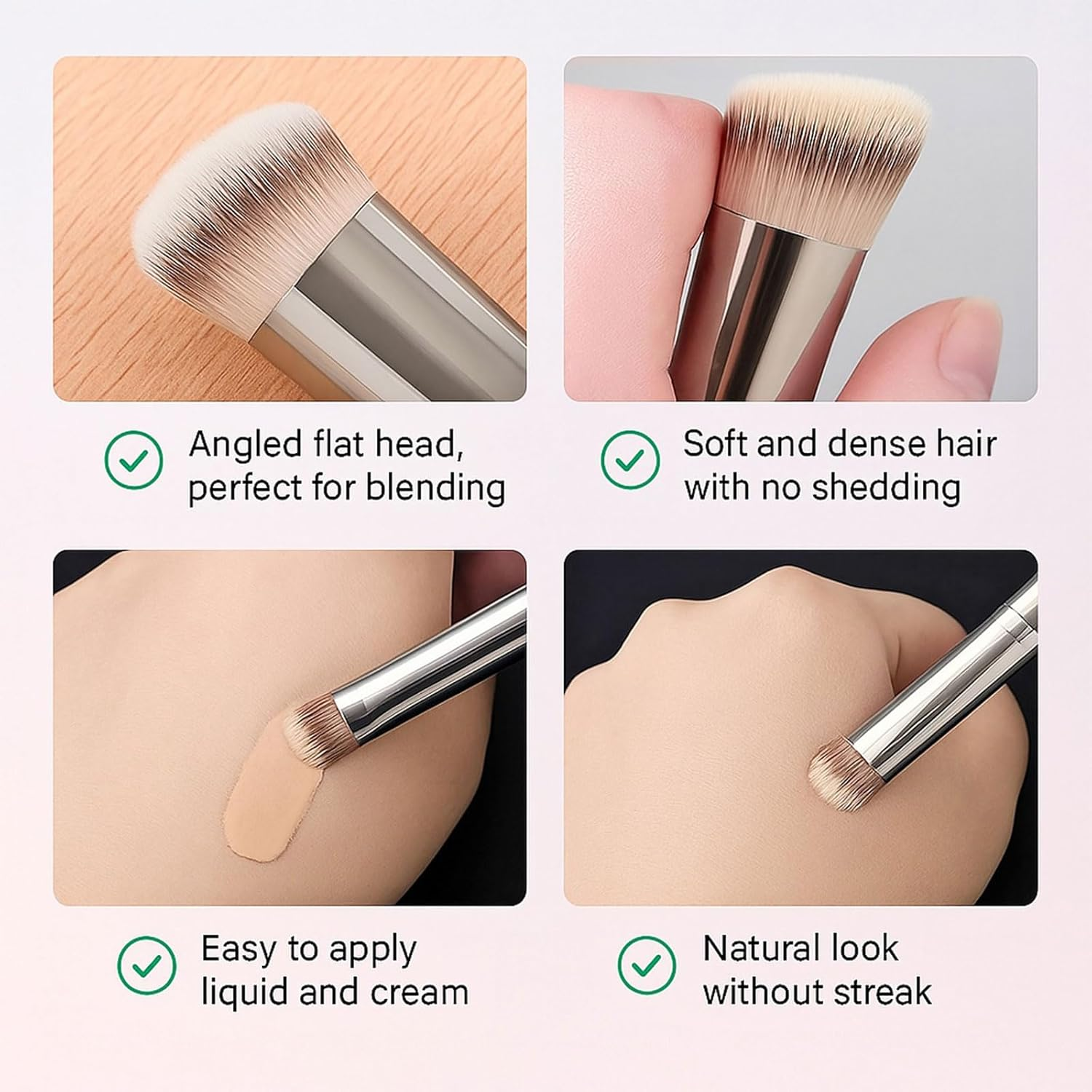 Concealer Brush Makeup Brush Set - 3 Pcs Mini Kabuki Brush, Foundation & Setting Brushes for under Eye & Contour, Dense Bristles for Liquid, Powder, Cream Blending - Ruibex