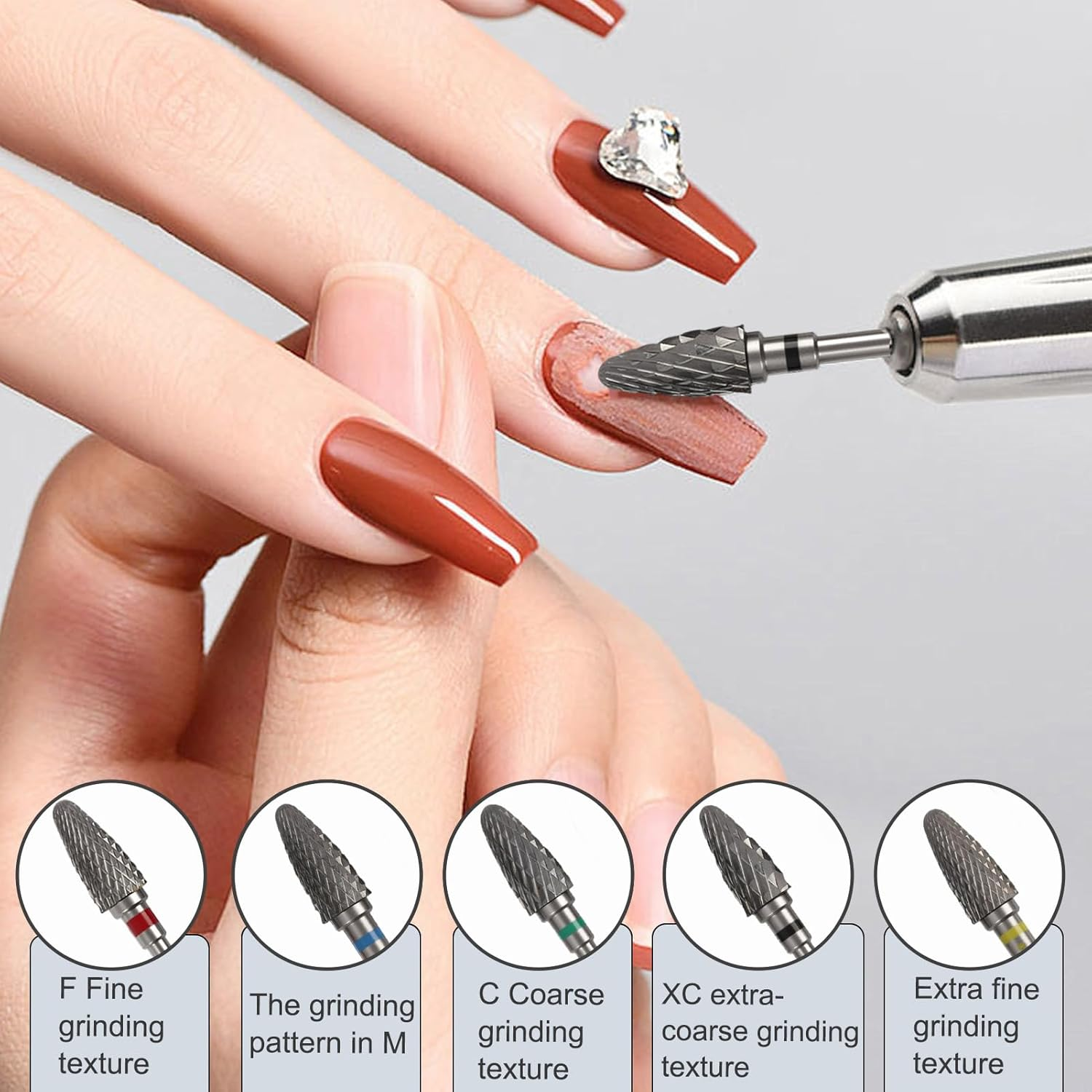 6 Pack 3/32" 5 in 1 Professional Carbide Nail Drill Bits Sets with Case, Tungsten Safety Drill Bits Tech Cuticle Bit Fast Remove for Manicurist Nail Salon Manicure Pedicure Gel Polishing (Round Head) image number 6