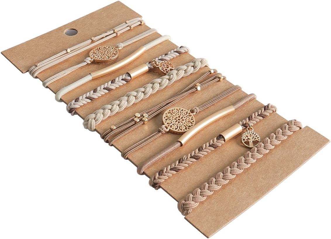 Orivin 10 Pieces Tree of Life Hair Bobbles Ponytail Holder Elastic Bracelet Hair Accessories Cream Beige Polyester image number 3